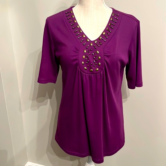 CHRISTOPHER & BANKS , short sleeve, Burgundies blouse - Picture 1 of 3